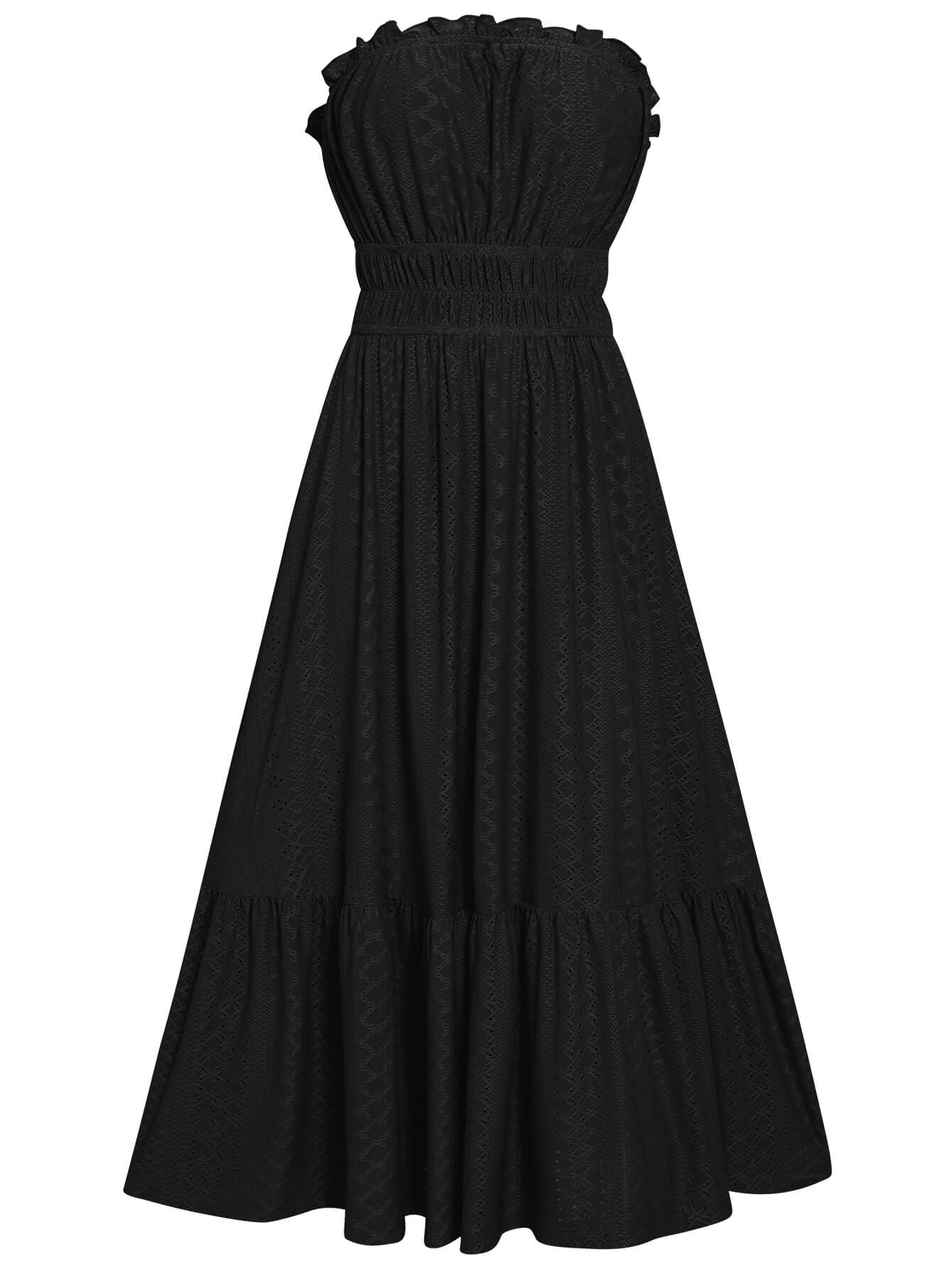 THE NEW YOU STRAPLESS LACE MIDI DRESS - BLACK