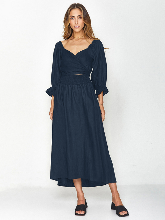 SUNSET SANDS TWO WAY WEARABLE MIDI DRESS - NAVY