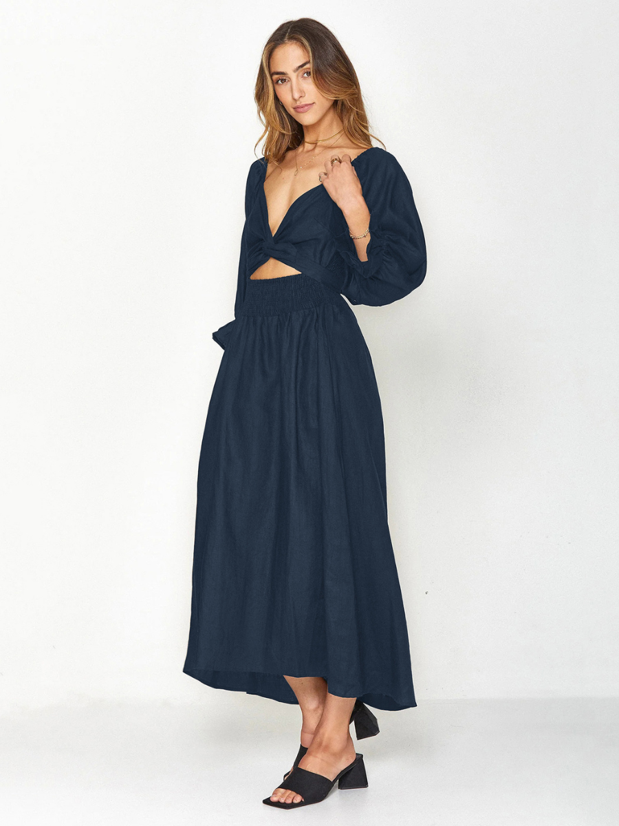 SUNSET SANDS TWO WAY WEARABLE MIDI DRESS - NAVY