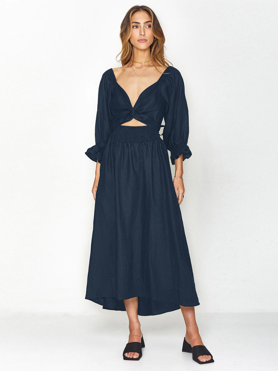 SUNSET SANDS TWO WAY WEARABLE MIDI DRESS - NAVY