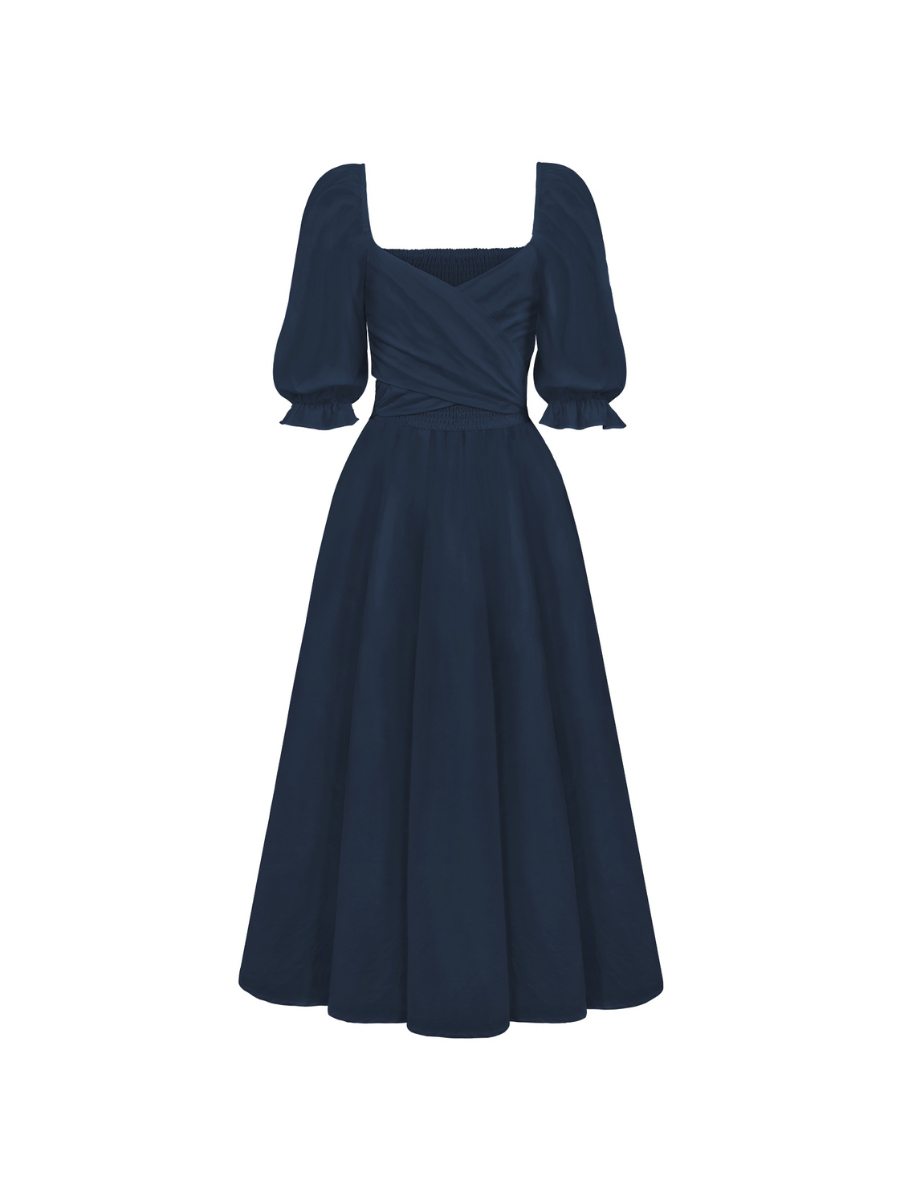 SUNSET SANDS TWO WAY WEARABLE MIDI DRESS - NAVY