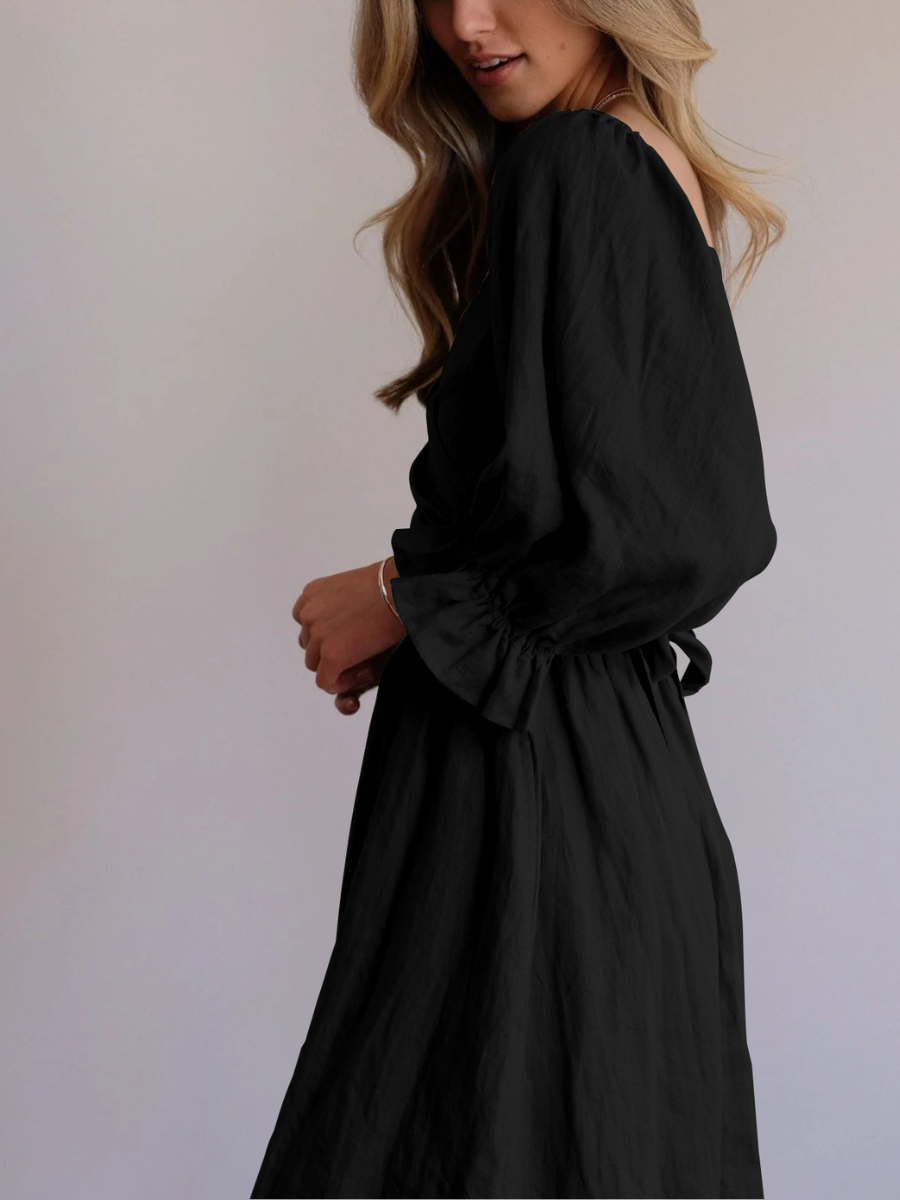 CALL IT LOVE TWO WAY TIERED MIDI DRESS - BLACK