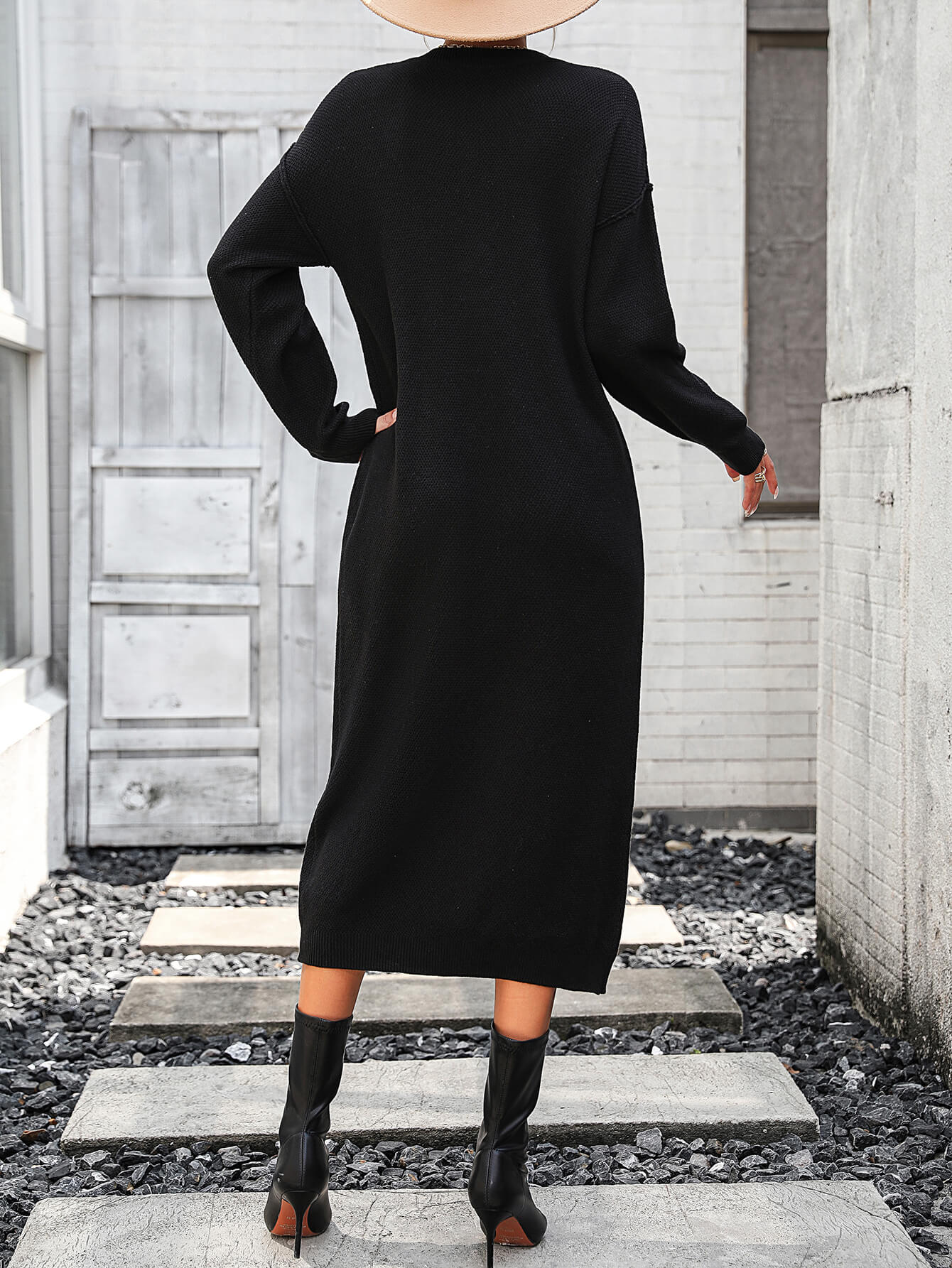 Massey Knit Midi Sweater Dress - Black