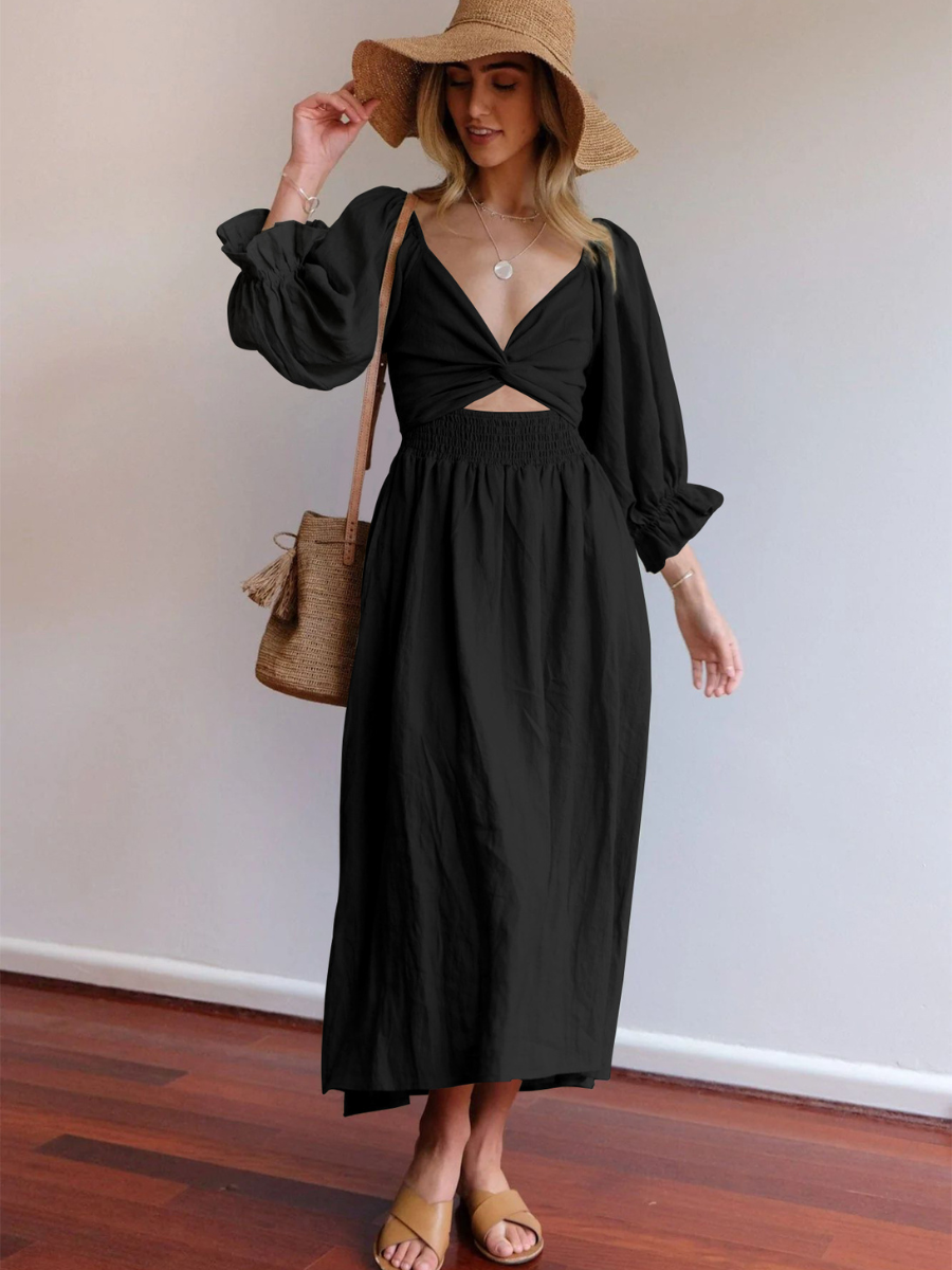 CALL IT LOVE TWO WAY TIERED MIDI DRESS - BLACK