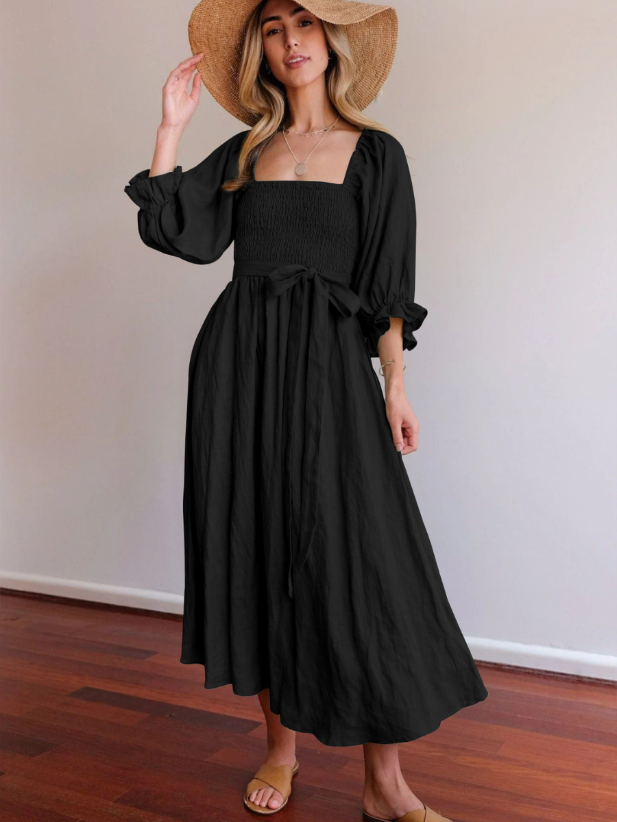 CALL IT LOVE TWO WAY TIERED MIDI DRESS - BLACK