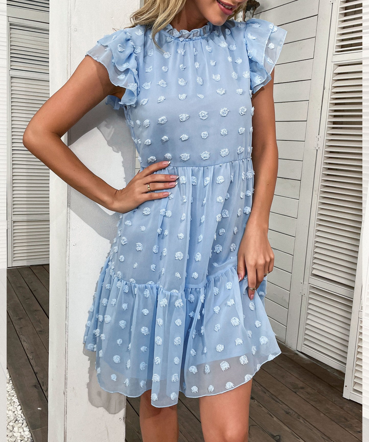 JIMENA SWISS DOT MINI DRESS - BLUE