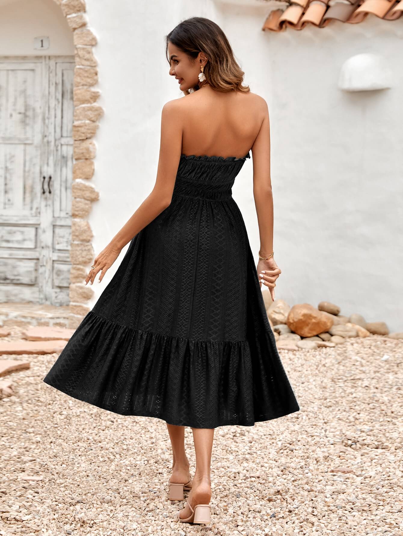 THE NEW YOU STRAPLESS LACE MIDI DRESS - BLACK