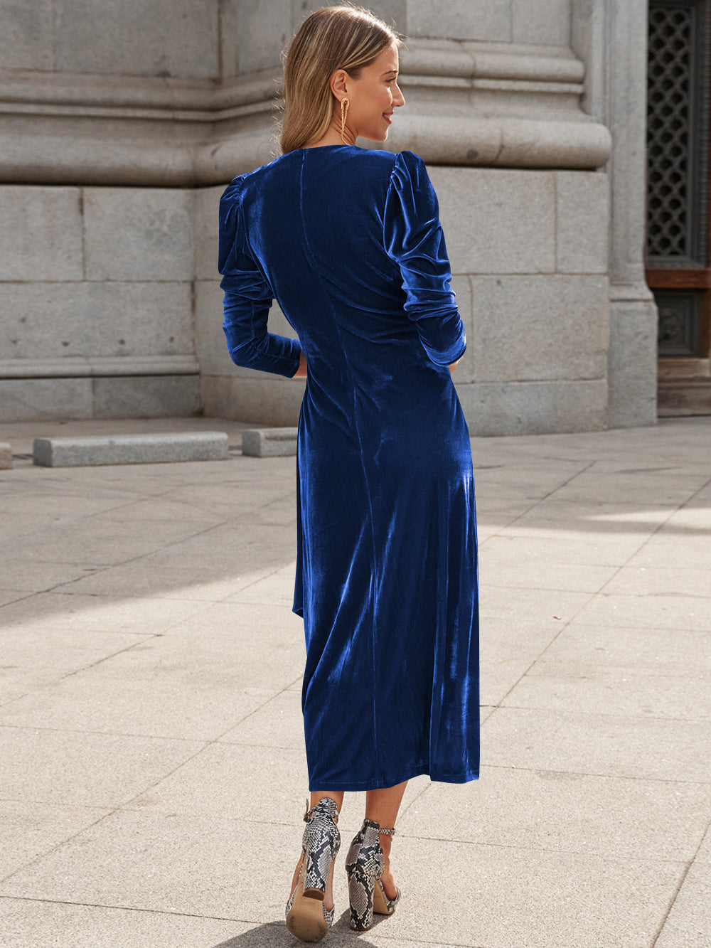 Florence Metallic Velvet Tie Waist Midi Dress - Sapphire