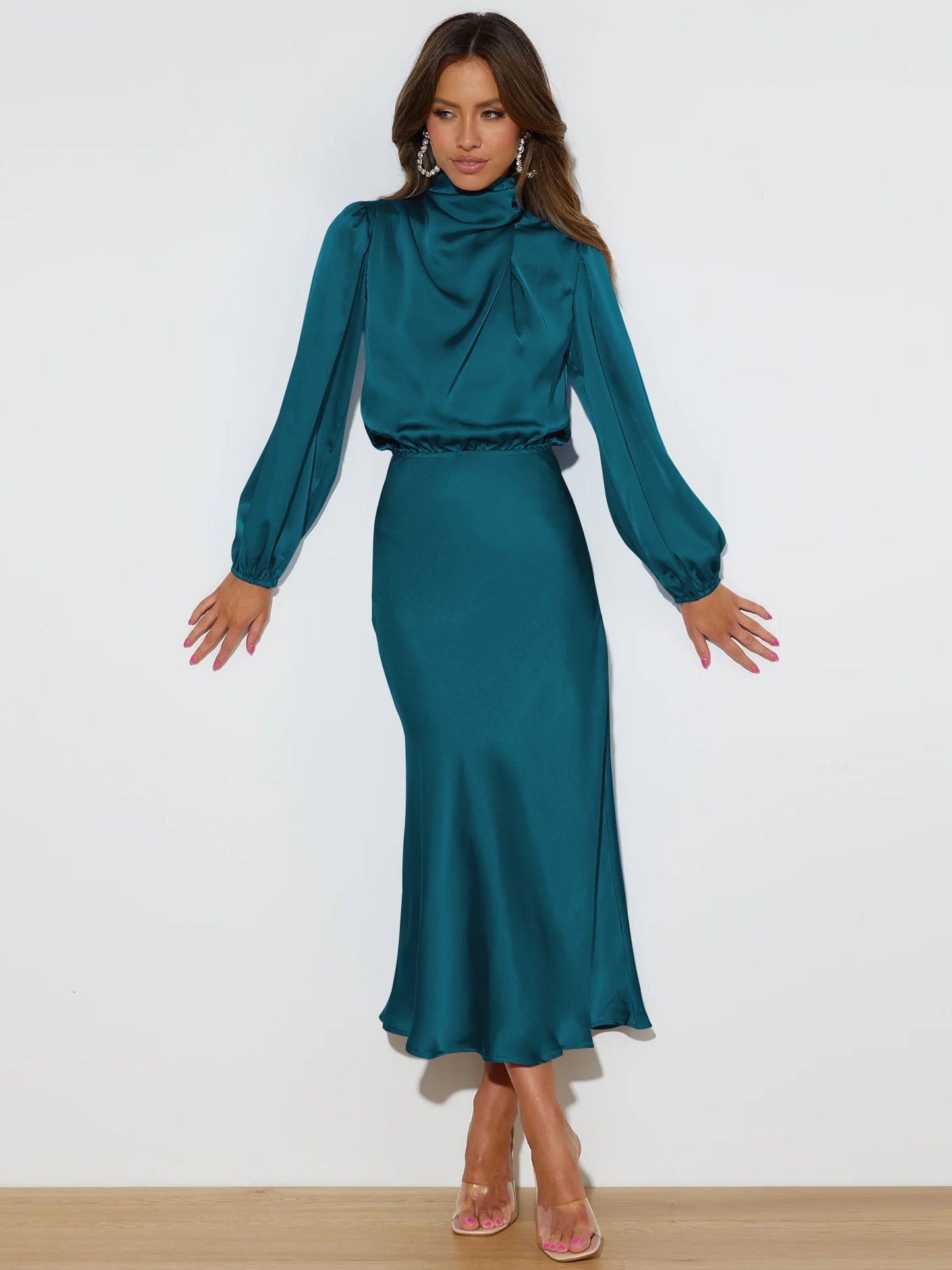 FROM THE SOURCE HIGH NECK BRIDAL MAXI DRESS - TEAL