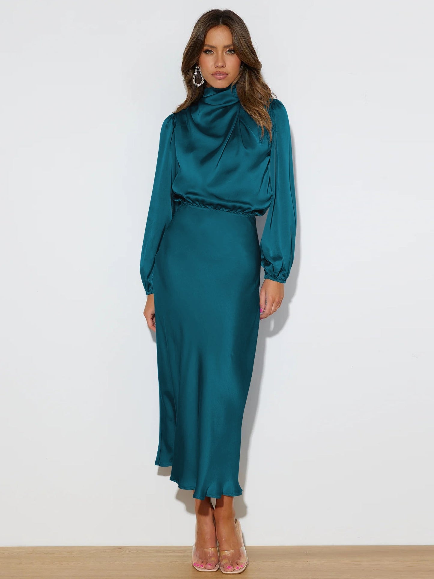 FROM THE SOURCE HIGH NECK BRIDAL MAXI DRESS - TEAL