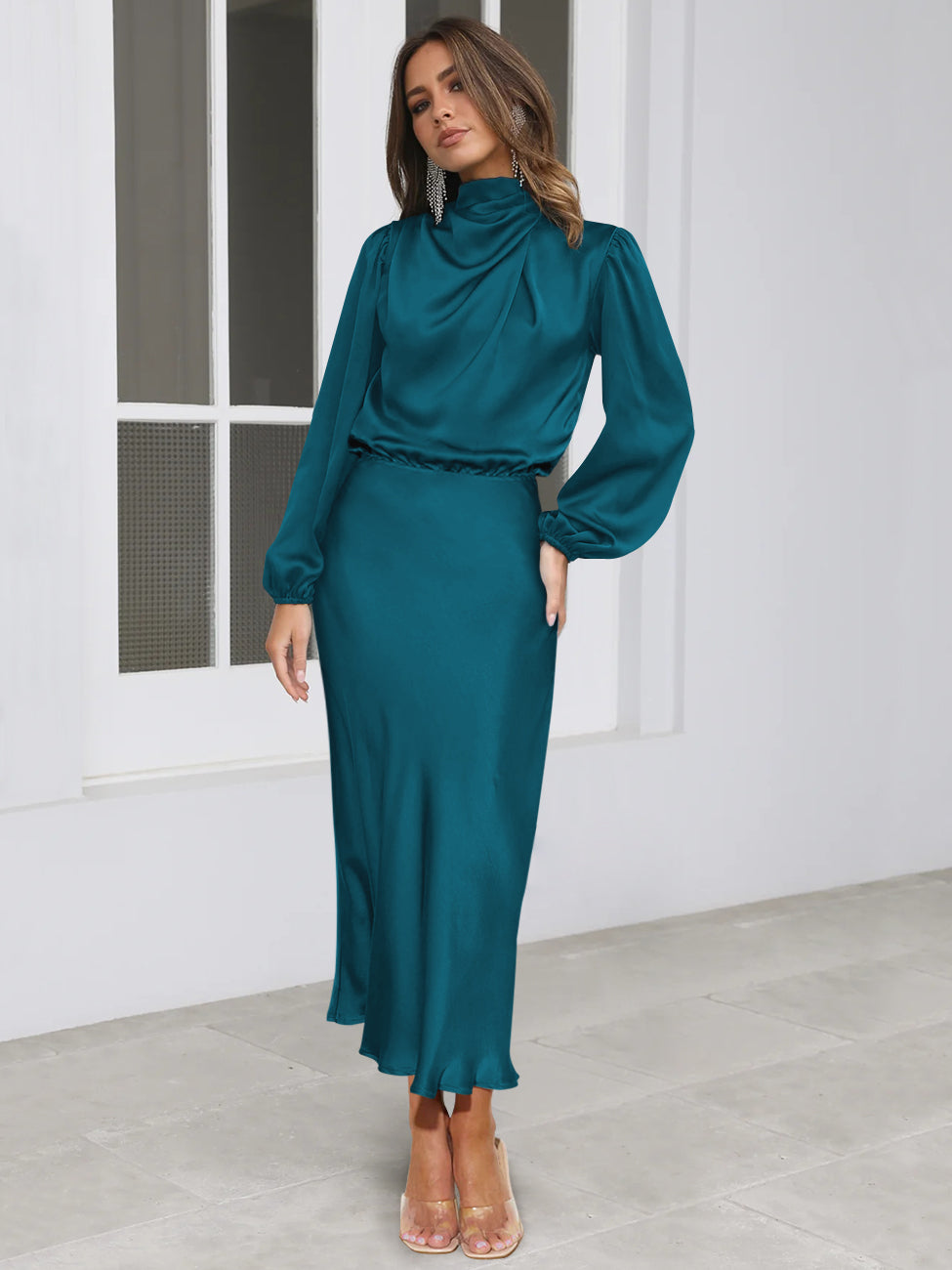 FROM THE SOURCE HIGH NECK BRIDAL MAXI DRESS - TEAL