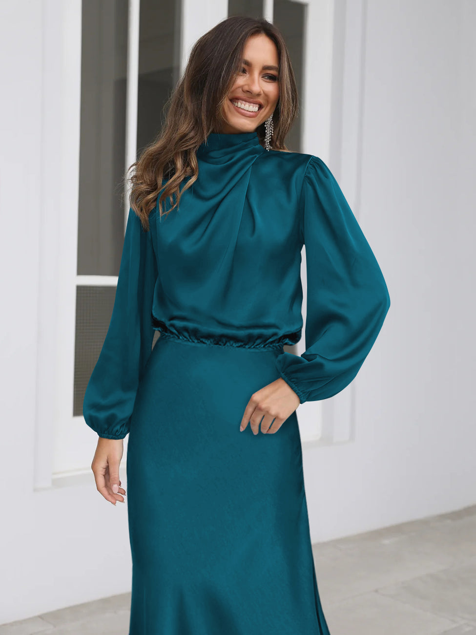 FROM THE SOURCE HIGH NECK BRIDAL MAXI DRESS - TEAL