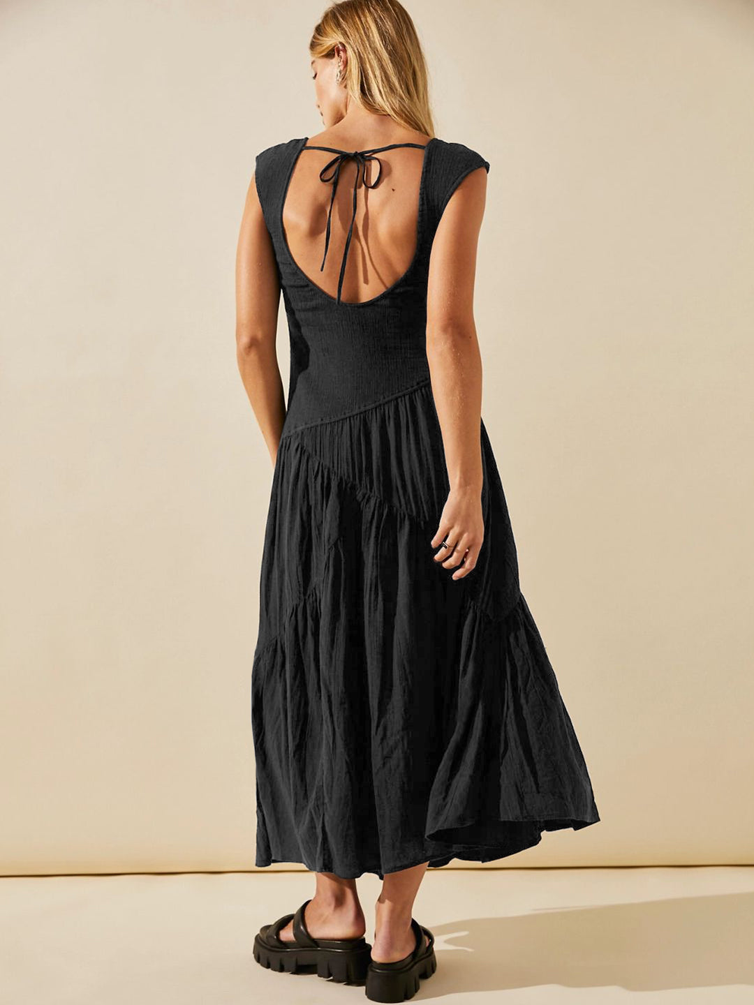 Feminine Frills Smocked Maxi Dress - Black