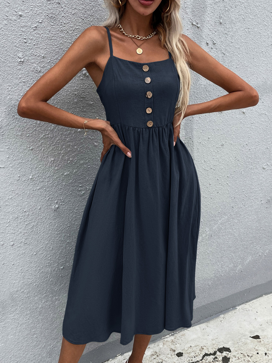 LINDSAY Linen Blend Dress - Navy