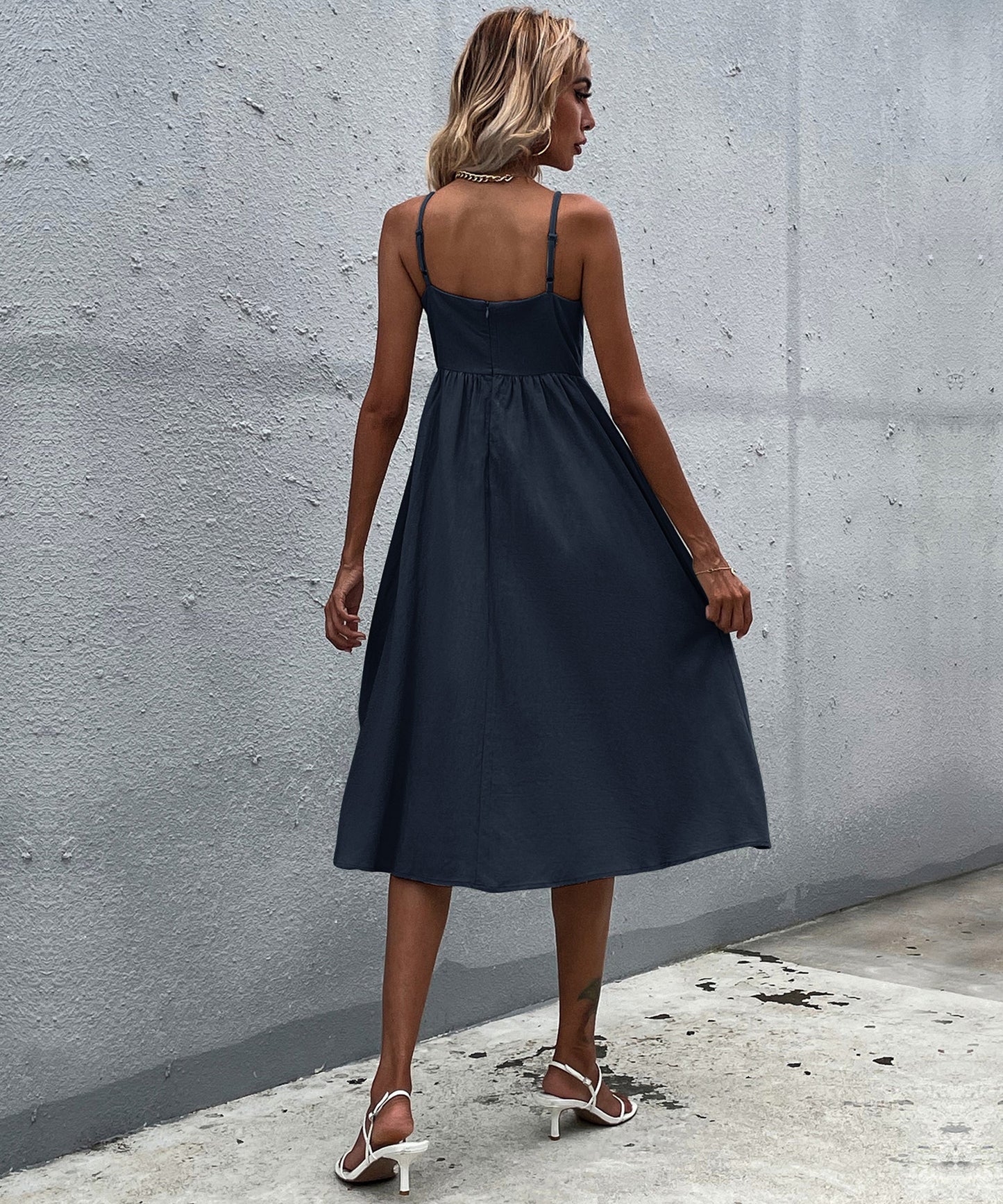 LINDSAY Linen Blend Dress - Navy