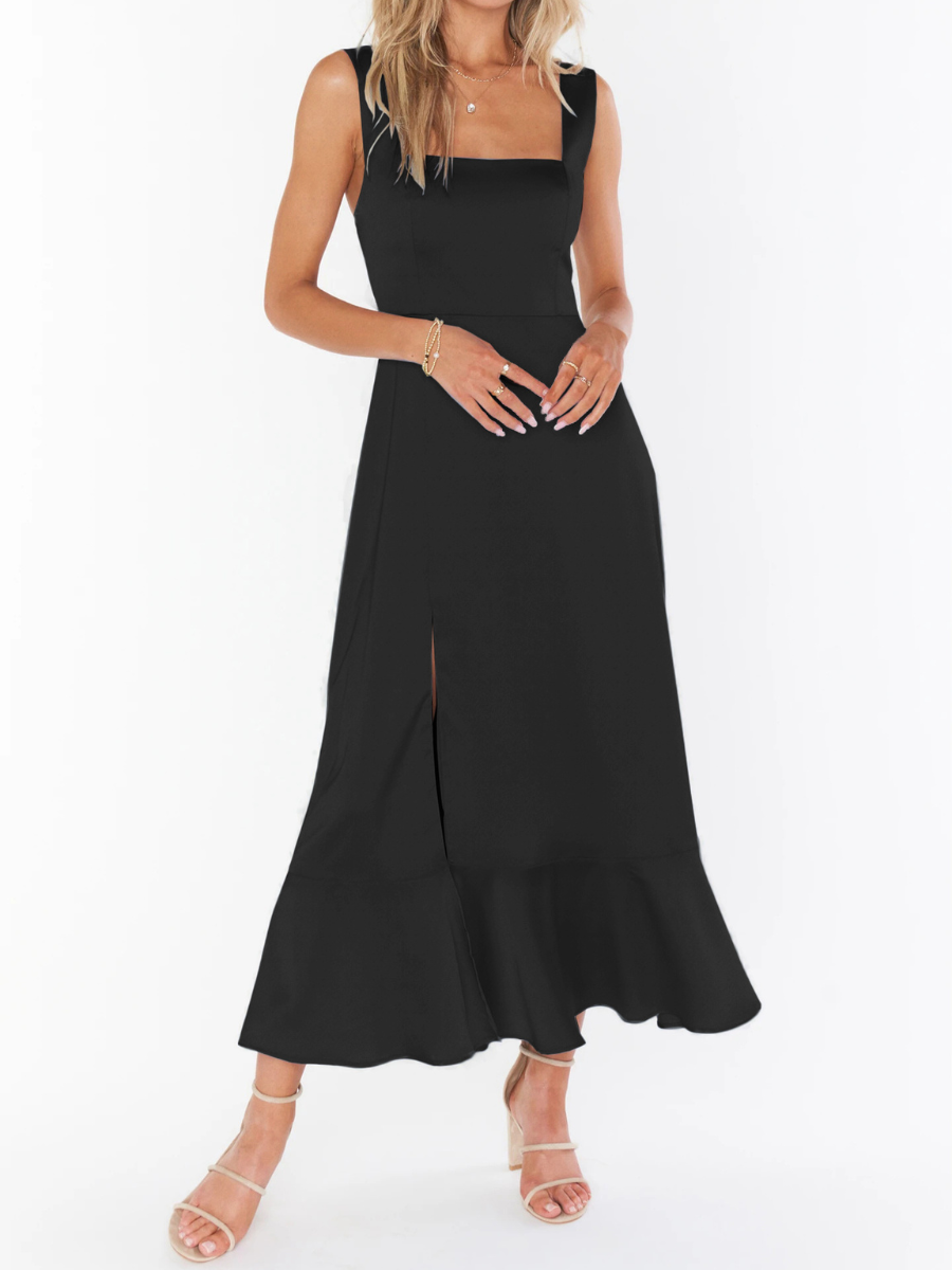 AVIANCA SHOULDER TIE BRIDAL MIDI DRESS - BLACK