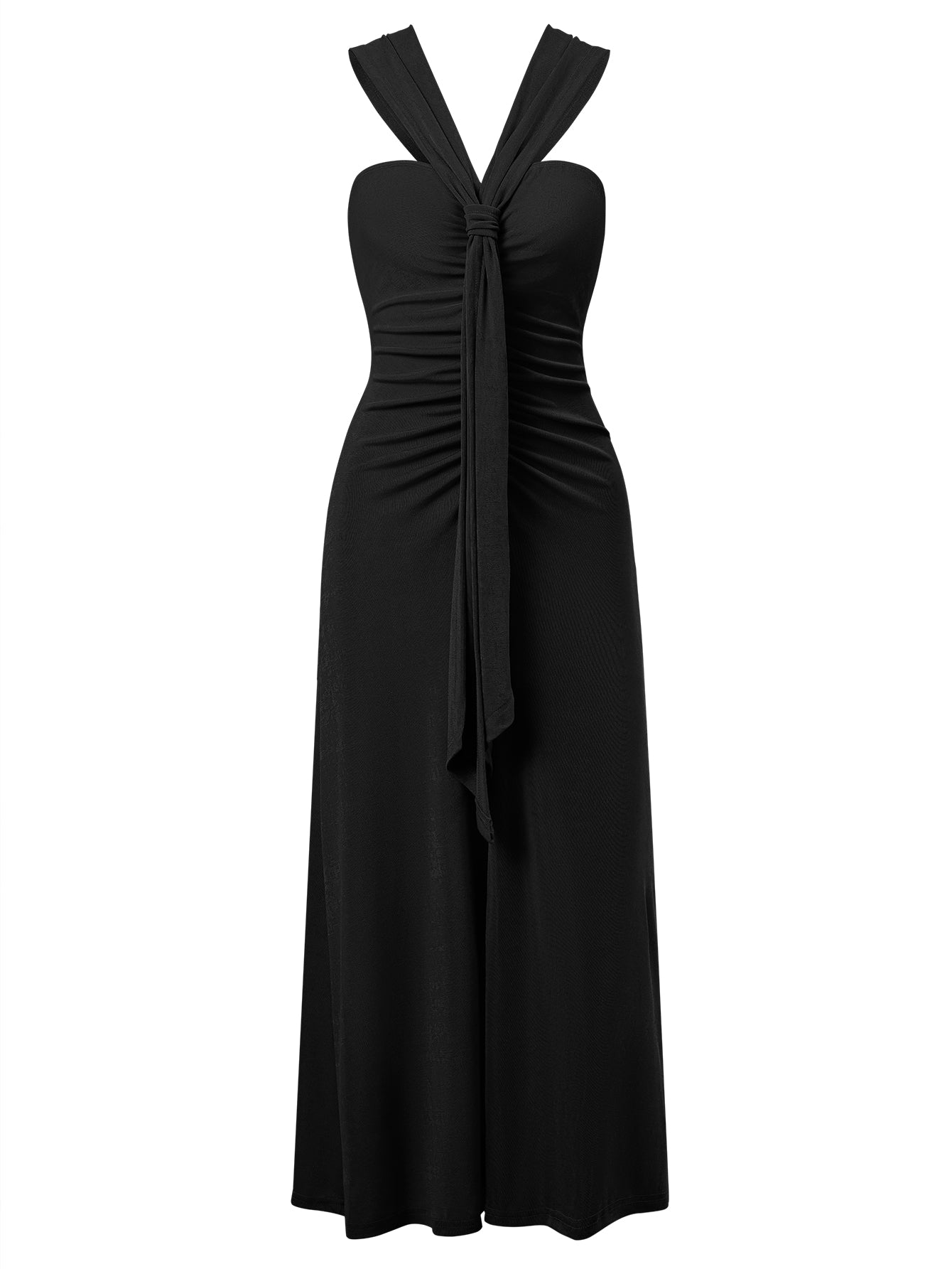 Rylee Solid Halter Neck Maxi Dress - Black