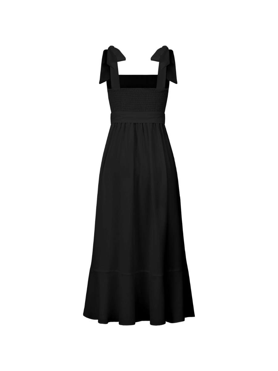 AVIANCA SHOULDER TIE BRIDAL MIDI DRESS - BLACK