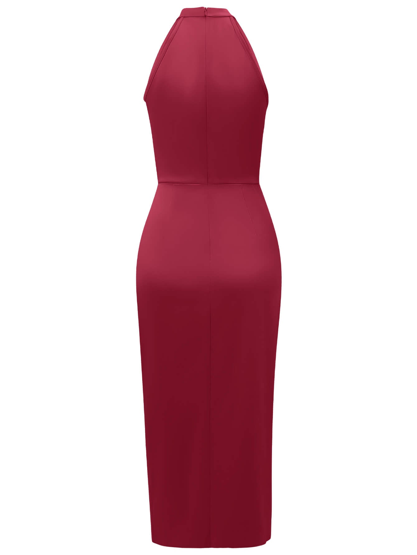 Serenity Halter Neck Slit Satin Midi Dress - Burgundy