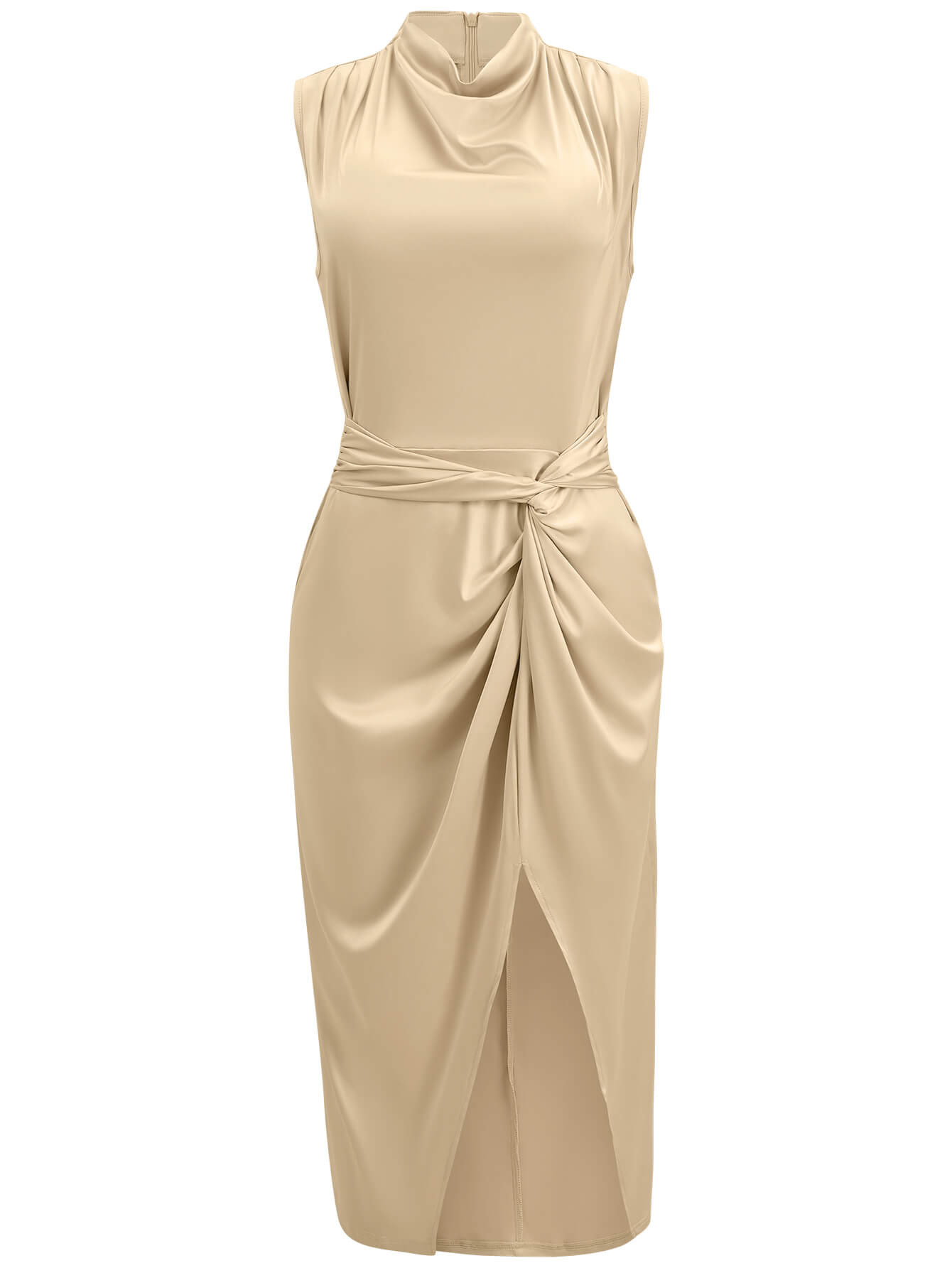 Dixon Slit Satin Midi Dress - Champagne