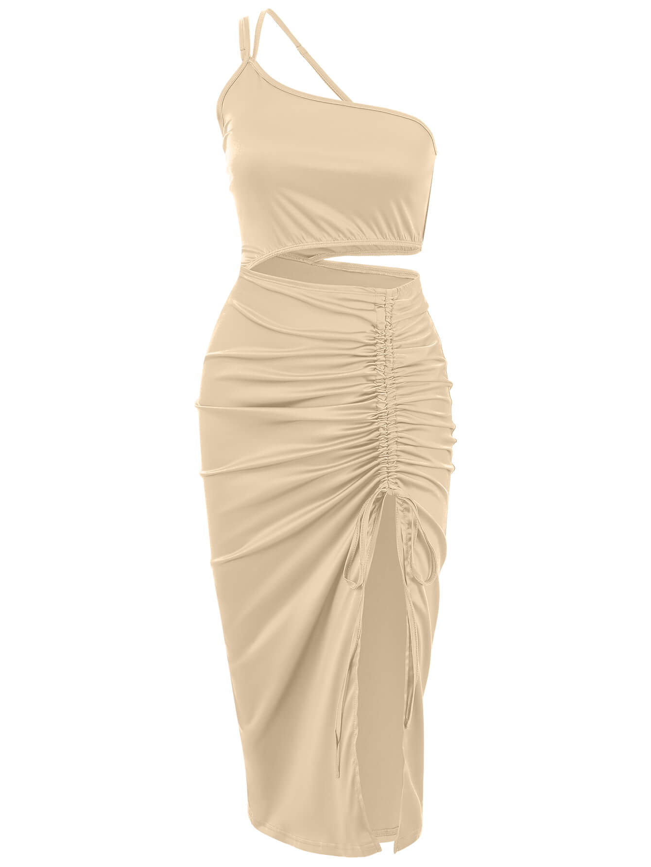 Vianne One-Shoulder Satin Midi Dress - Champagne