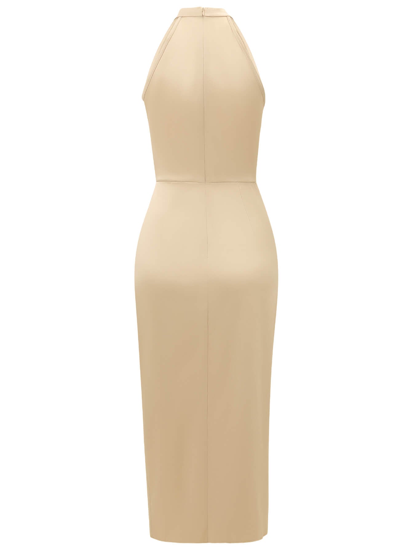 Serenity Halter Neck Slit Satin Midi Dress - Champagne