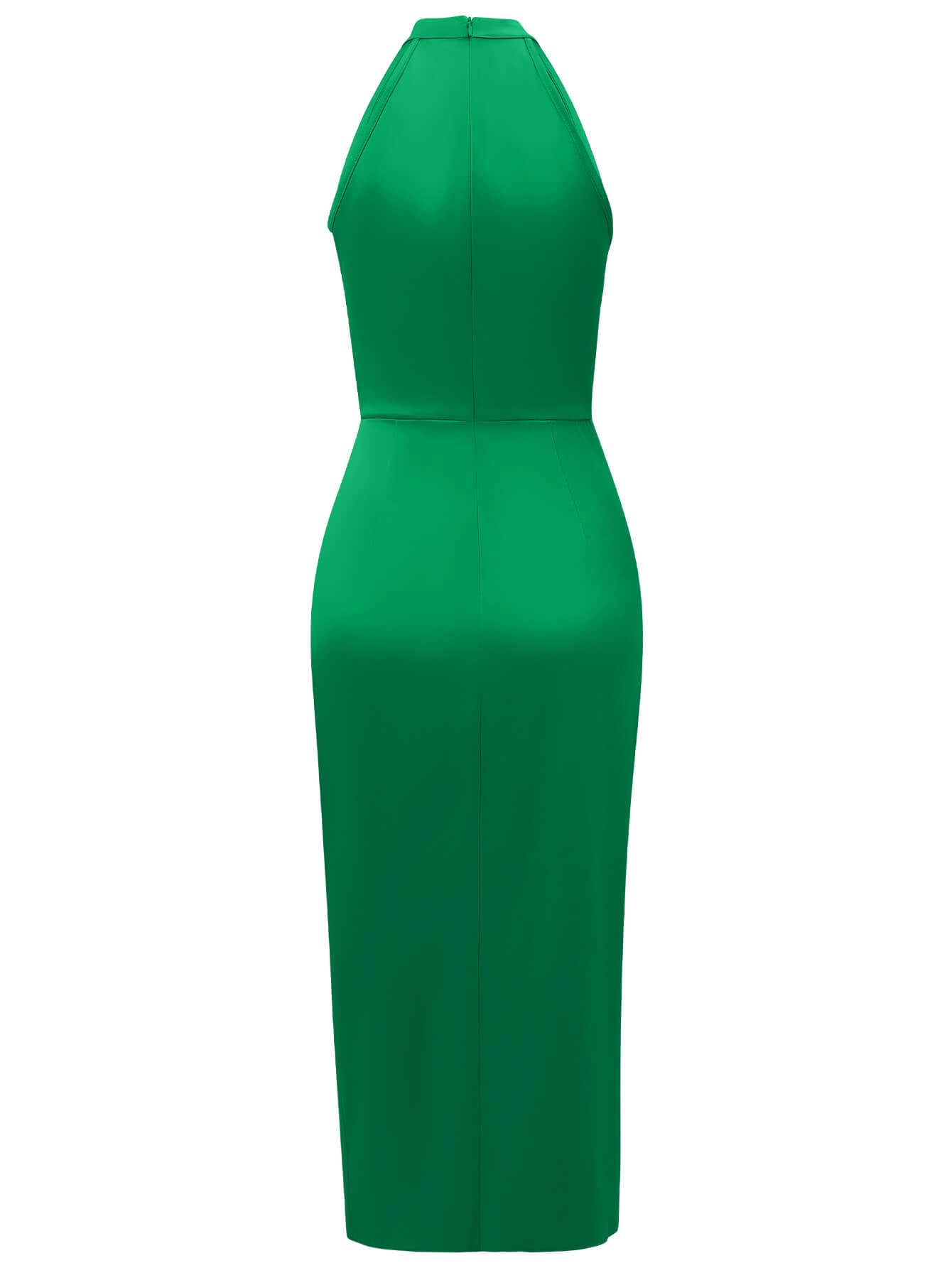 Serenity Halter Neck Slit Satin Midi Dress - Emerald