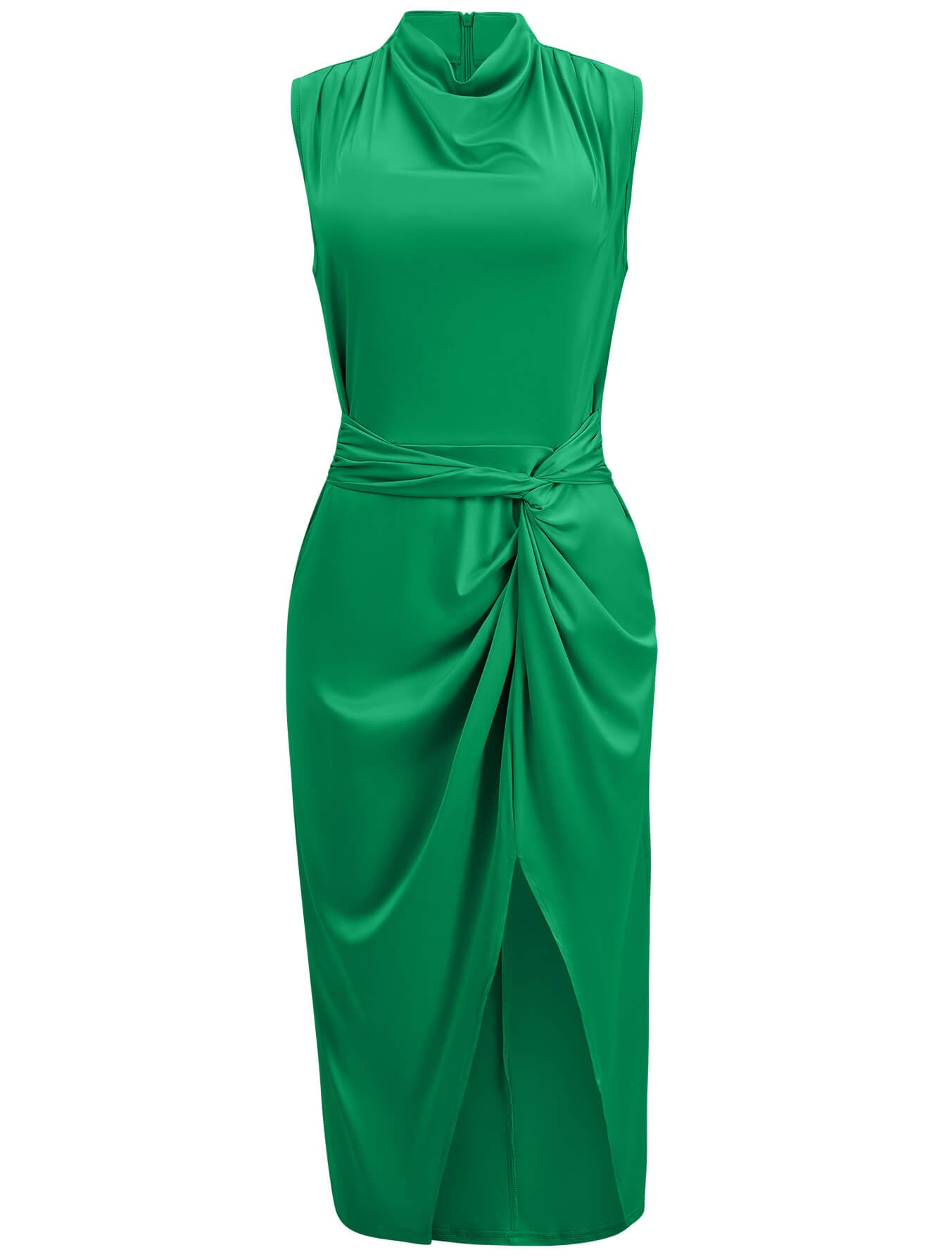 Dixon Slit Satin Midi Dress - Emerald