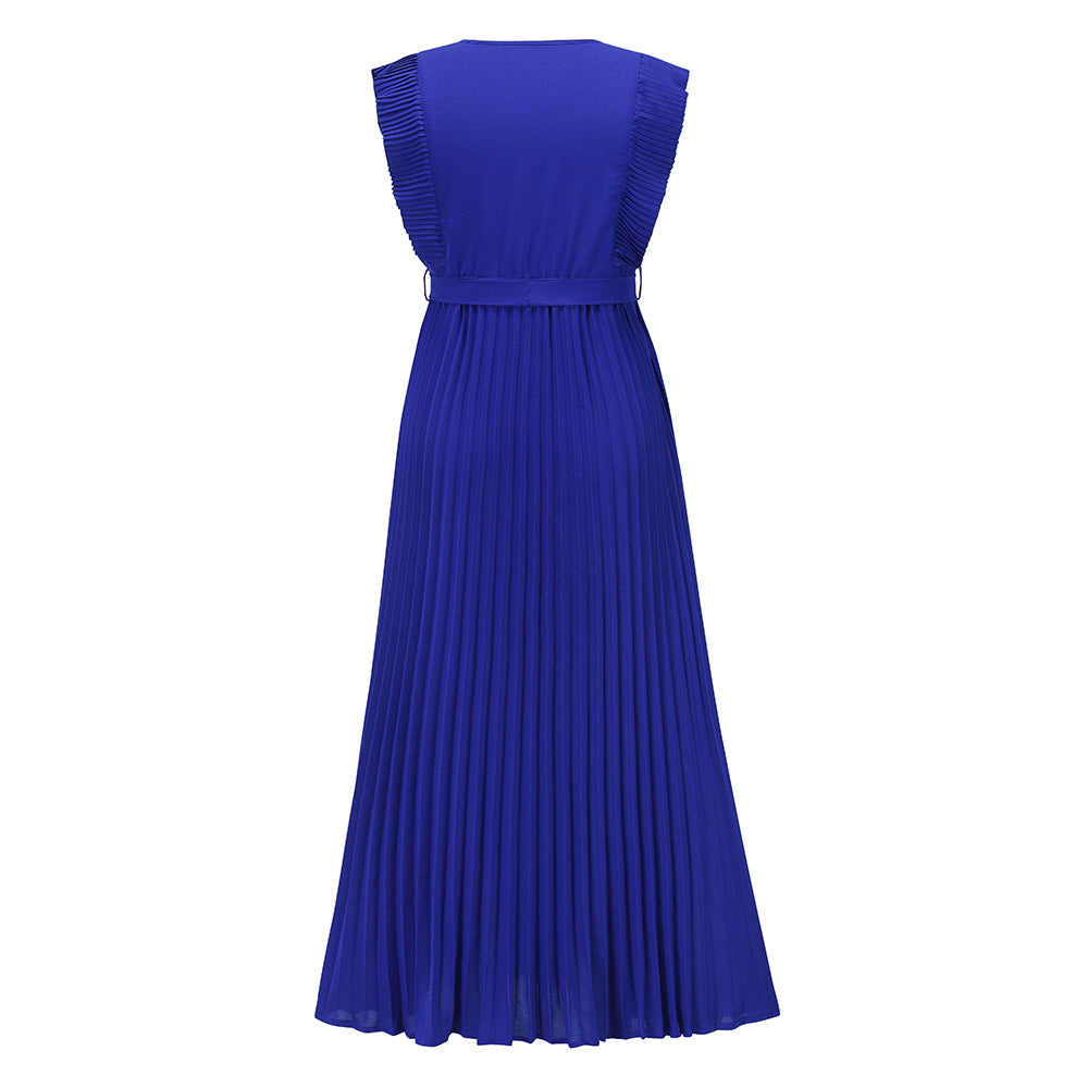 Elisha Plisse Ruffle Shoulder Midi Dress - Sapphire